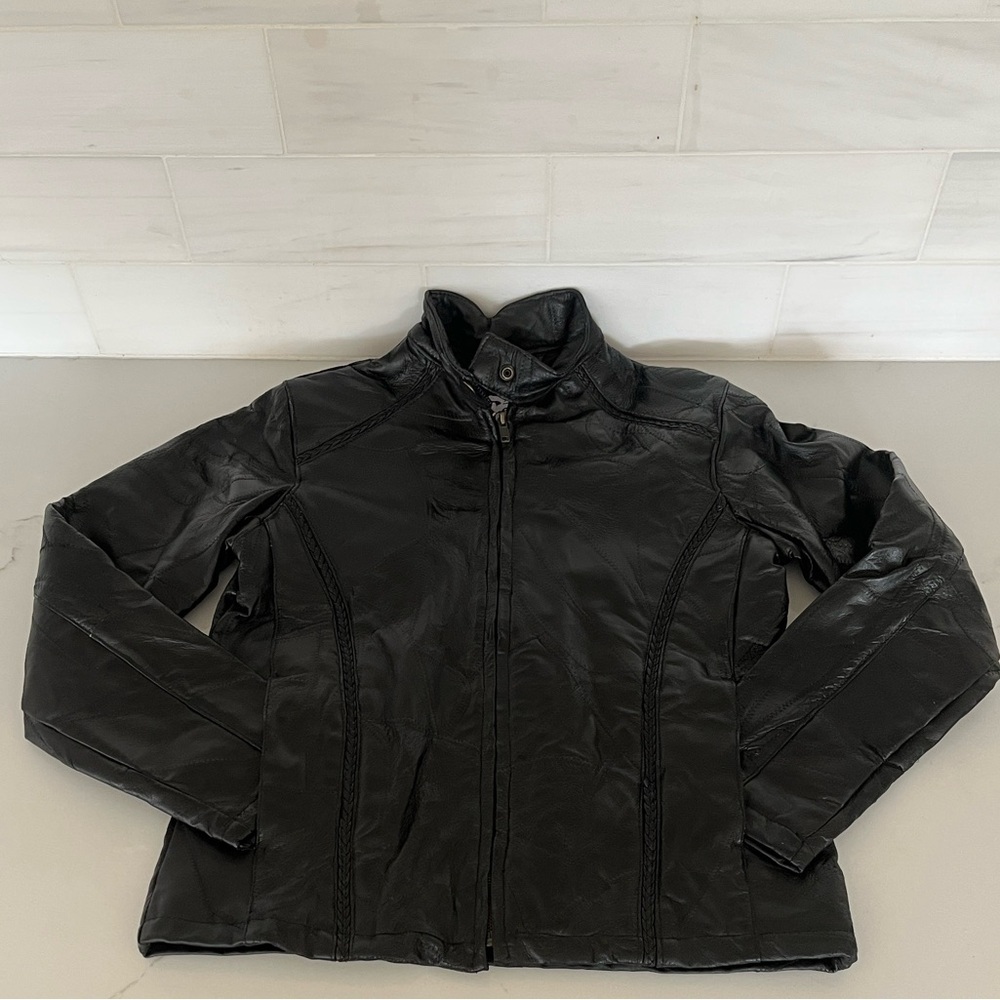 Vintage Cellini Oversized Patchwork Leather Jacket 90s NEW size Small - Picture 7 of 11